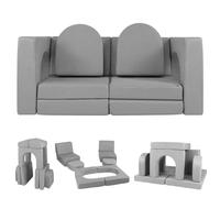 RELAX4LIFE Divano Modulare per Bambini 8 Pezzi, Divano da Gioco Convertibile con Copertura in Tessuto Scamosciato, Blocchi di Costruzione Morbido per Bambini 3+ Anni (GRIGIO)