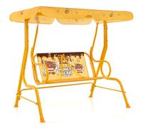RELAX4LIFE Dondolo per Bambini a 2 Posti, con Tettoia Regolabile, Struttura in Metallo, Cinture di Sicurezza, Simpatici Motivi, per Cortile, Veranda e Balcone (GIALLO)