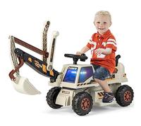RELAX4LIFE Escavatore Cavalcabile per Bambini, Ruspa Giocattolo Cavalcabile a Pedali per Bambini 3-6 Anni (Grigio)
