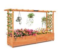 RELAX4LIFE Fioriera da Esterno con Traliccio in Legno, Aiuola Rialzata con Grigliato e Drenaggio, Porta Vasi di Fiori e Rampicanti per Giardino/Balcone/Terrazza (Arancione)