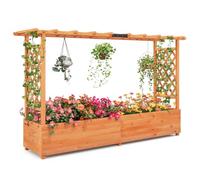 RELAX4LIFE Fioriera da Esterno con Traliccio Superiore e 2 Griglie Laterali, Orto Rialzato da Giardino in Legno di Abete con Drenaggio per Piante Rampicanti, Frutti e Fiori (Arancione, 200x44x114cm)