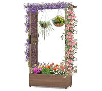 RELAX4LIFE Fioriera da Esterno in Legno, Aiuola Rialzata con Grigliato e Drenaggio, Porta Vasi di Fiori e Rampicanti per Giardino/Balcone/Terrazza (Marrone)