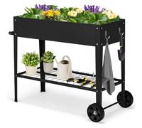 RELAX4LIFE Fioriera da Esterno, Orto Rialzato da Esterno Mobile con Ripiano Ganci Gambe Metalliche Foro di Drenaggio e Impugnatura, Fioriera con Ruote da Giardino Balcone Terrazza (Nero)