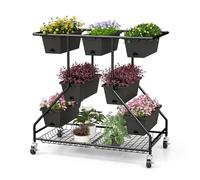 RELAX4LIFE Fioriera da Esterno, Scaffale Porta Piante con 7 Scatole, Fori di Drenaggio e Cesti di Stoccaggio, Supporto per Piante con Ruote Bloccabili per Balcone e Giardino