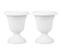RELAX4LIFE Fioriera da Esterno, Set di 2 Vasi per Piante a Forma di Urna con Base a Piedistallo e Foro di Drenaggio, Fioriera in Plastica per Giardino, Balcone e Ingresso (Bianco, 46,5cm)