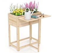 RELAX4LIFE Fioriera Rialzata in Legno con Tavolino Pieghevole per Utensili per Coltivazione, Aiuola Rialzata da Esterno con Ampio Spazio per Piante, Frutta e Fiori, Verniciatura Fai-da-te