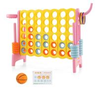 RELAX4LIFE Forza 4 Gioco Gigante per Bambini e Adulti, per Esterno e Interno, (84x33x74cm, con Canestro, Palla, 5 Anelli, Adesivi-B)