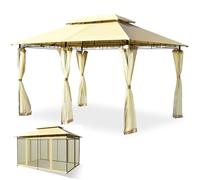 RELAX4LIFE Gazebo con Zanzariera, Telone Rivestito Impermeabile con Air Vent, Pareti in Tessuto a Rete con Chiusura a Cerniera, Telaio in Ferro Verniciato e Fissaggio Stabile(beige)