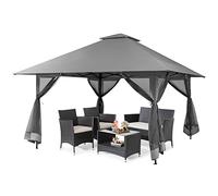 RELAX4LIFE Gazebo da Giardino 4x4M, Pop-up Pieghevole con Zanzariera e Doppio Tetto, Altezza Regolabile per Patio, Giardino e Cortile (GRIGIO)