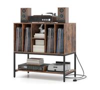 RELAX4LIFE Giradischi Vinili Stand Tavolino con Stazione di Ricarica, Espositore in Legno per Dischi 150, Scaffale Inferiore, Supporto per Giradischi, Ideale per Soggiorno e Sala Musica (Industriale)