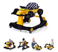 RELAX4LIFE Girello per Bambini 6-18 Mesi, Baby Walker 4 in 1 Trasformabile, Carrello Primi Passi e Macchinina a Spinta con Luci e Suoni, Altezza Regolabile, Pieghevole (GIALLO)