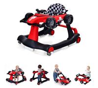 RELAX4LIFE Girello per Bambini 6-18 Mesi, Baby Walker 4 in 1 Trasformabile, Carrello Primi Passi e Macchinina a Spinta con Luci e Suoni, Altezza Regolabile, Pieghevole(ROSSO)