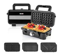 RELAX4LIFE Griglia per Panini 3 in 1, Griglia Elettrica con Piastre Removibili, Protezione da Surriscaldamento, Regolazione della Temperatura a 5 Livelli, Ideale per Colazione e Campeggio