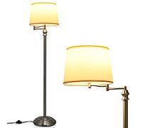 RELAX4LIFE Lampada da Terra, Girevole ed Estensibile con Paralume Beige in Tessuto, Interruttore a Pedale, Senza Lampadina, E27,40W, per Salotto, Studio, 28,5 x 152 cm
