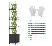 RELAX4LIFE Letto da Giardino Rialzato con Traliccio, Vaso per Piante da Patio con 3 Opzioni di Altezza, Ruote, Autoirrigazione, in Metallo Rivestito in PE, Torre da 219 cm per Piante Rampicanti