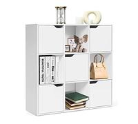 RELAX4LIFE Libreria a 9 Cubi con 5 Ante in Legno per Decorazioni a 3 Ripiani, 90 x 29 x 90 cm (Bianco)