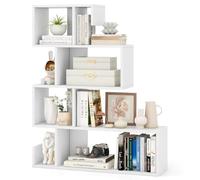 RELAX4LIFE Libreria a Forma di S, Libreria a Gradini Autonoma con Kit Antiribaltamento, Libreria a Scala, Espositore a Scala a 5 Ripiani per Soggiorno Ufficio Casa, Nero/Bianco (Bianco)