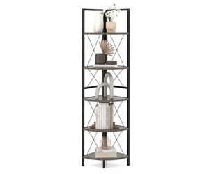 RELAX4LIFE Libreria Angolare 5 Ripiani, Scaffale Angolare Alto con Struttura in Metallo, Staffe a Forma di X, Scaffale per Piante, Mobile per Soggiorno, Ufficio (Grigio)