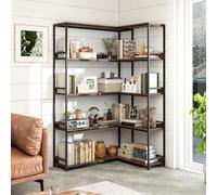 RELAX4LIFE Libreria Angolare a 5 Ripiani 180 cm, Scaffale Portaoggetti in Legno e Metallo, Stile Industriale Vintage, Organizer per Soggiorno, Cucina, Ufficio, 110 x 89 x 180 cm