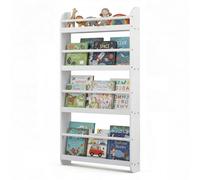 RELAX4LIFE Libreria da Parete per Bambini, Libreria Montessoriana per Bambini con Bordi Rialzati e Barre di Protezione, Scaffale Portaoggetti a 4 Livelli per Cameretta e Asilo Nido (Bianco)