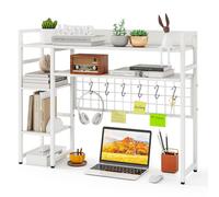 RELAX4LIFE Libreria da Scrivania a 4 Ripiani, Organizer per Oggetti con Pannello a Griglia Metallica, Mensola Scaffale Espositivo da Scrivania in Legno per Ufficio Casa Dormitorio (Bianco)