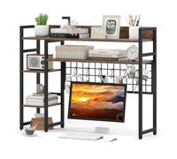 RELAX4LIFE Libreria da Scrivania a 4 Ripiani, Organizer per Oggetti con Pannello a Griglia Metallica, Mensola Scaffale Espositivo da Scrivania in Legno per Ufficio Casa Dormitorio (Industriale)