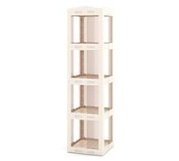 RELAX4LIFE Libreria Girevole a 360°, Scaffale a 3/4/5 Livelli con Pannelli Trasparenti e Base Girevole, Mobile Contenitore per Camera da Letto, Soggiorno e Ufficio in Casa (Bianco,4 Livelli)