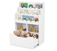 RELAX4LIFE Libreria Montessori per Bambini in Legno con Rotelle (Bianco) | 3 Ripiani, 2 Scomparti, Cassetto Grande con Rotelle, Design Antiribaltamento, Ideale per Cameretta, Asilo Nido e Scuola Mater