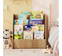 RELAX4LIFE Libreria Montessoriana per Bambini, Libreria in Legno a 4 Ripiani, Carico 40KG, Portariviste da Terra, Mobiletto Porta Libri per Cameretta e Asilo Nido (Naturale, 57,5x26,5x59 cm)
