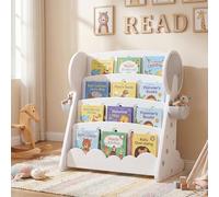 RELAX4LIFE Libreria Montessoriana per Bambini, Scaffale Porta giochi con 4 Scomparti e 2 Scatole, Ripiano Inferiore Reversibile, Portariviste Organizzatore per Cameretta e Stanza Giochi