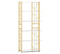RELAX4LIFE Libreria Scaffale a 5 Ripiani, Mensola in Legno e Struttura in Metallo, Scaffale per Libri e Pianti, Espositore per Soggiorno, Casa e Ufficio (Bianco)