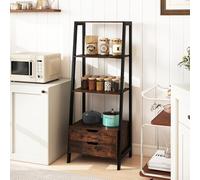 RELAX4LIFE Libreria Scaffale a Scala, Scaffale a 4 Ripiani con 2 Cassetti, Struttura in Metallo, Mobile per Salotto, Studio, Ufficio e Cucina, 52 x 39,5 x 134 cm (Industriale)