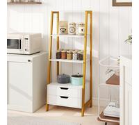 RELAX4LIFE Libreria Scaffale a Scala, Scaffale a 4 Ripiani con 2 Cassetti, Struttura in Metallo, Mobile per Salotto, Studio, Ufficio e Cucina, 52 x 39,5 x 134 cm (Bianco)
