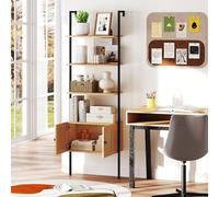 RELAX4LIFE Libreria Scaffale a Scala, Scaffale a 5 Ripiani con Armadio in Rattan, Struttura in Metallo, Mobile per Salotto, Studio, Ufficio e Cucina (Naturale,60 x 31,5 x 184 cm)