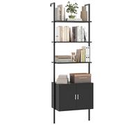 RELAX4LIFE Libreria Scaffale a Scala, Scaffale a 5 Ripiani con Armadio, Struttura in Metallo, Mobile per Salotto, Studio, Ufficio e Cucina (Nero,60 x 35 x 184 cm)