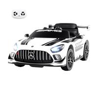 RELAX4LIFE Macchina Elettrica per Bambini 12V Mercedes-AMG GT3,con Telecomando, 2,5/3,5/4,5 km/h, Musica, Clacson, Luci LED, Cintura di Sicurezza Regolabile, Avviamento Lento,3 Anni+ (BIANCO)