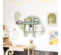 RELAX4LIFE Mensola da Parete a Forma di Dinosauro a 2 Livelli, Organizer da Parete con 6 Scomparti Aperti e Angoli Arrotondati, Libreria in Legno per Bambini per Camerette, Asili Nido e Studi