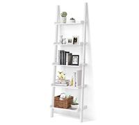 RELAX4LIFE Mensola Inclinatada Muro a Scaletta con 5 Livelli, in Legno, Portata di Ogni Livello 3 kg, Libreria Laccata e Impermeabile, per Bagno, Soggiorno, Cucina, Bianco