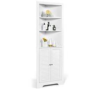 RELAX4LIFE Mobile Alto da Bagno/Cucina, Armadio Angolare con 2 Ante e 3 Ripiani Aperti, Armadietto Multiuso Salvaspazio per Soggiorno, Cucina e Sala da Pranzo, 60 x 28 x 173 cm