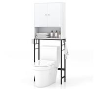 RELAX4LIFE Mobile Bagno sopra WC/Lavatrice, Scaffale Bagno in Bambù con 2 Porte e Mensola Aoerta, Mobiletto Bagno Portaoggetti Salvaspazio, 63 x 23 x 165,5cm (Bianco)