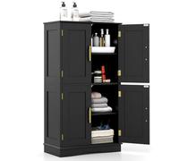 RELAX4LIFE Mobile da Bagno, Armadietto con 4 Ante, Ripiani Regolabili, Credenza da Cucina Salvaspazio, Mobiletto Multiuso per Soggiorno e Ufficio, 60 x 30 x 110 cm (Nero)