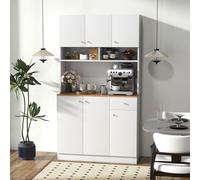 RELAX4LIFE Mobile Dispensa da Cucina, Armadio di Stoccaggio Alto 181 cm con 6 Ante, Cassetto Estraibile, Ripiani Regolabili a 3 Livelli, Prese Elettriche, Porte USB, Kit Antiribaltamento (BIANCO)