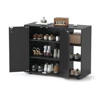 RELAX4LIFE Mobile Porta Scarpe, Organizer per Scarpe in Legno a 3 Ripiani con Ante e 3 Ripiani Regolabili, Moderno Mobile Scarpiera Autoportante per Ingresso, Corridoio, Soggiorno, Armadio (Nero)