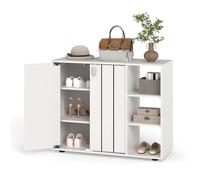 RELAX4LIFE Mobile Porta Scarpe, Organizer per Scarpe in Legno a 3 Ripiani con Ante e 3 Ripiani Regolabili, Moderno Mobile Scarpiera Autoportante per Ingresso, Corridoio, Soggiorno, Armadio (Bianco)