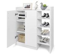 RELAX4LIFE Mobile Portascarpe con 2 Ante, Armadio per Scarpe con Ampia Superficie, 4 Ripiani Aperti e 2 Regolabili, Organizzatore Indipendente per Scarpe per Ingresso, Corridoio, 83x31x90cm (Bianco)