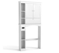 RELAX4LIFE Mobile Sopra WC, Scaffale Sopra Lavatrice con 5 Scamparti Aperti, Ripiano Regolabile, Mobile Contenitore Salvaspazio in Legno, Scaffale da Bagno, Bianco, 80 x 21 x 165 cm