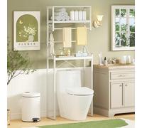 RELAX4LIFE Mobiletto da Bagno sopra il WC, 3 Ripiani Aperti e 3 Ganci, Scaffale per Lavatrice, Scaffale Salvaspazio per Bagno, Toilet, Bianco