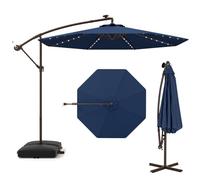 RELAX4LIFE Ombrellone da Giardino 3x3M con Luci a LED, Ombrellone da Balcone con Base a Croce e Sacco di Sabbia, Protezione Solare, per Giardino Terrazzo e Patio (Navy)