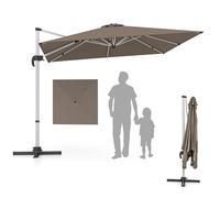 RELAX4LIFE Ombrellone da Giardino Quadrato 3×3M, Ombrellone da Esterno Antivento con Base Incrociata, Palo in Alluminio, Altezza e Angoli Regolabili per Giardino/Balcone/Terrazzo (Marrone Chiaro)