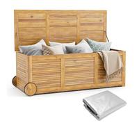 RELAX4LIFE Panca Baule182 L in Legno di Acacia con Ruote e Maniglie, Contenitore Portatutto da Interno Esterno, Cassapanca Contenitore da Interno,127x20x45cm